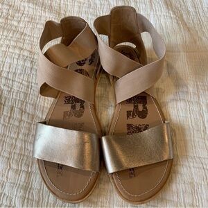 Sorel Ella Ankle Strap Gold Metallic Sandals Size 9.5